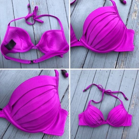 ✨H&M Fuchsia pleated halter underwire bikini top✨ - Picture 2 of 4